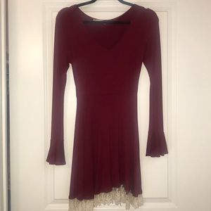 Maroon Lace Bell sleeve dress